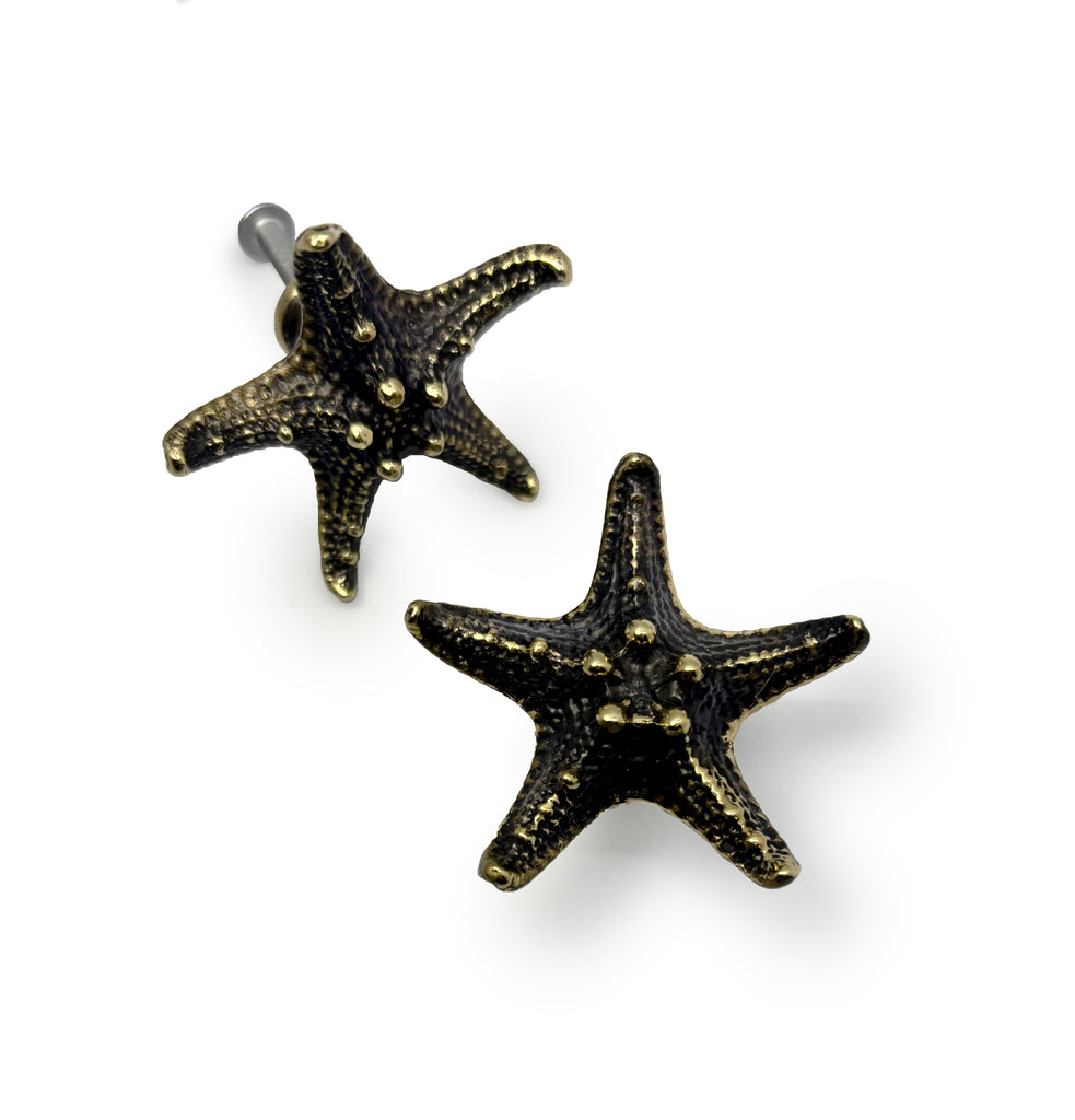 Starfish Knob - Nautical - Gold & Black Brass Handle