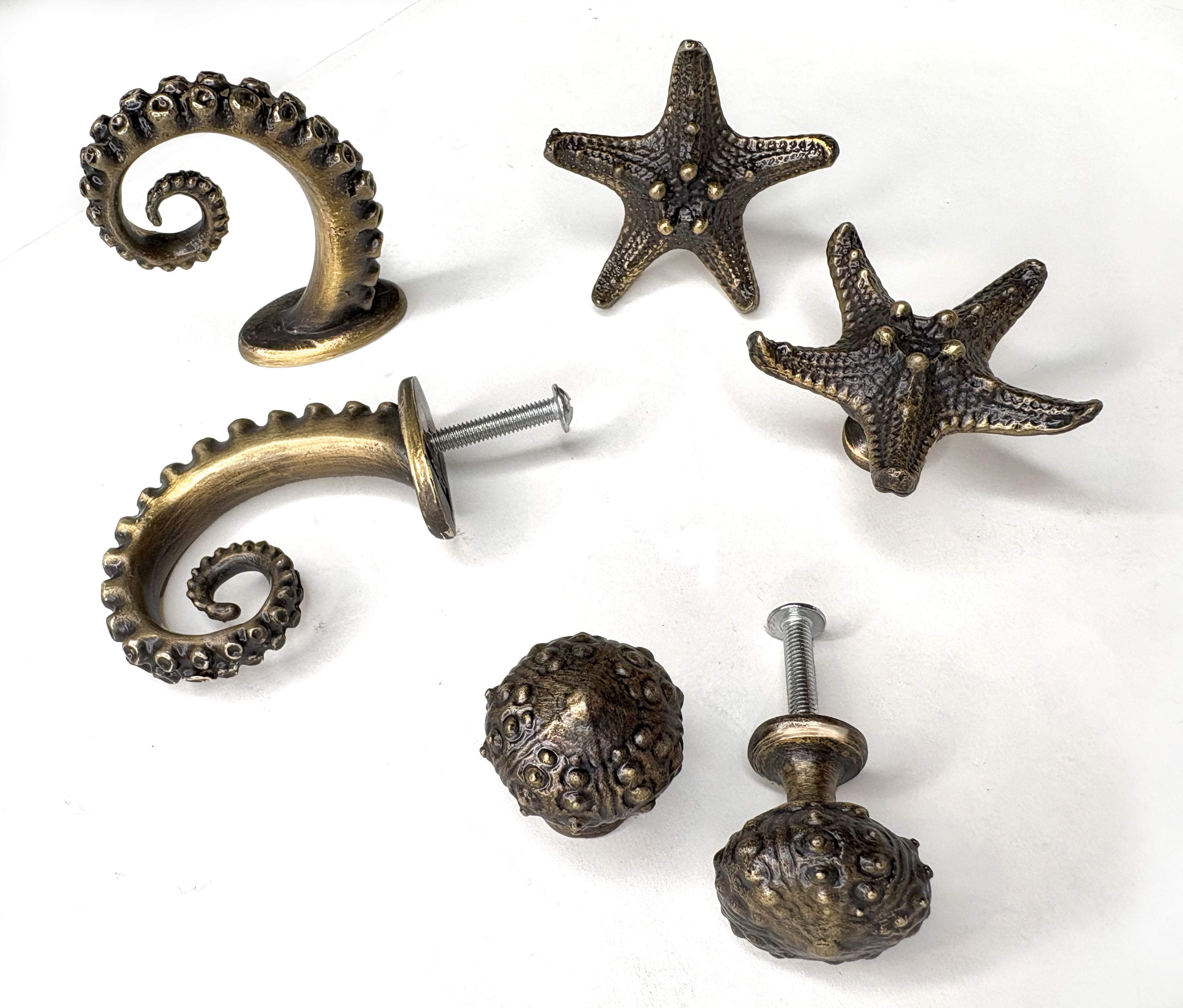 Tentacle Coat Hat Hook Nautical Gold Brass Handle