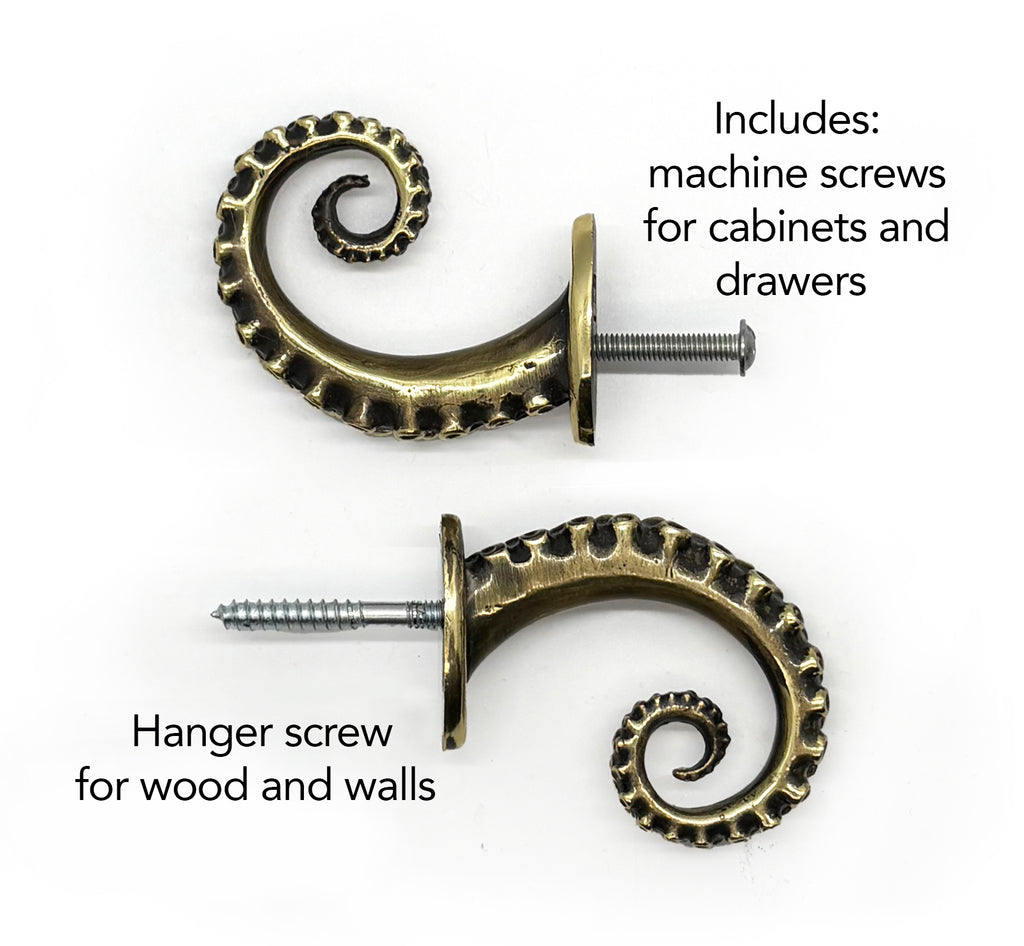 Tentacle Coat & Hat Hook - Nautical - Gold Brass Handle